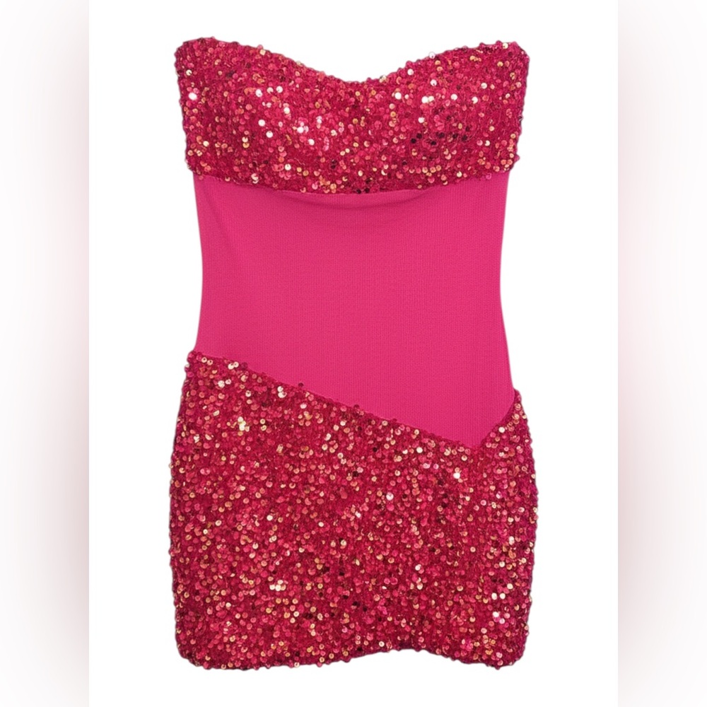 Dolls Kill Pink Strapless Sequin Dress, Size S, Pre-Loved